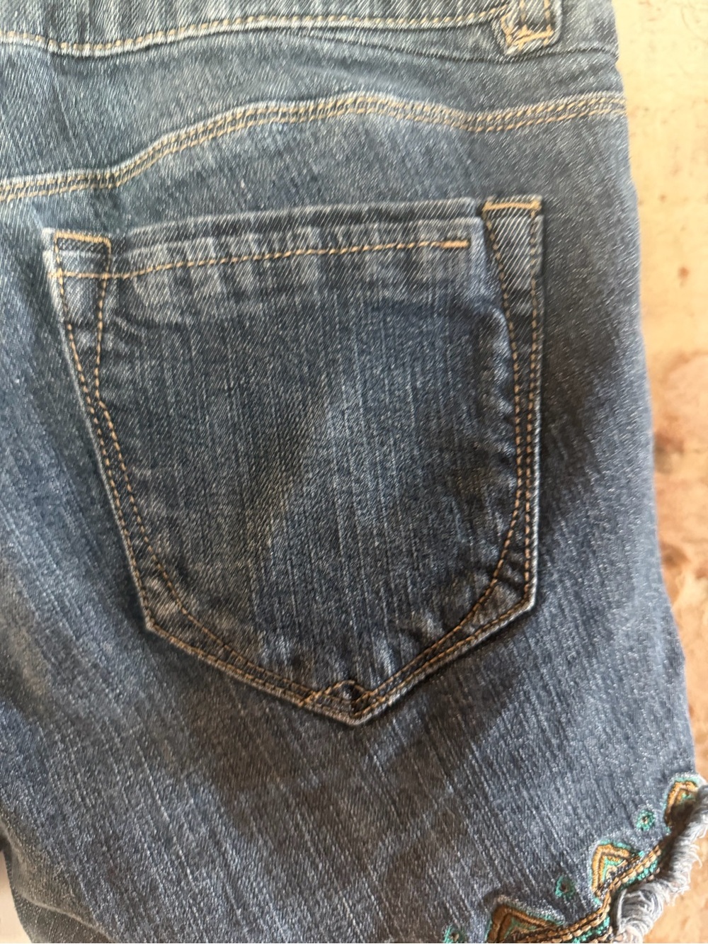 Democracy Blue Denim Embroidered Fringe Jean Shorts - Picture 7 of 12
